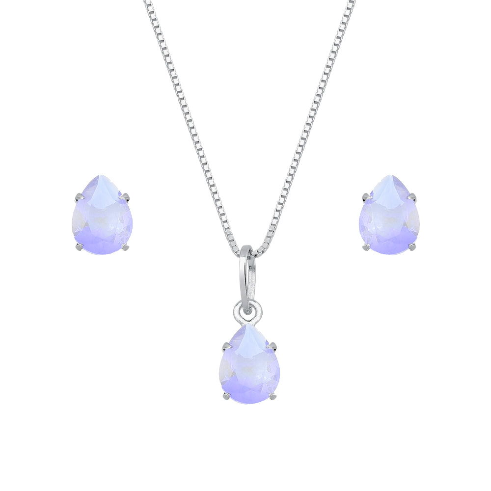 Conjunto de Gota Roxa em Zircônia Prata 925