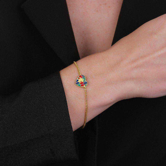 Pulseira Dourada Autismo Formato Coração