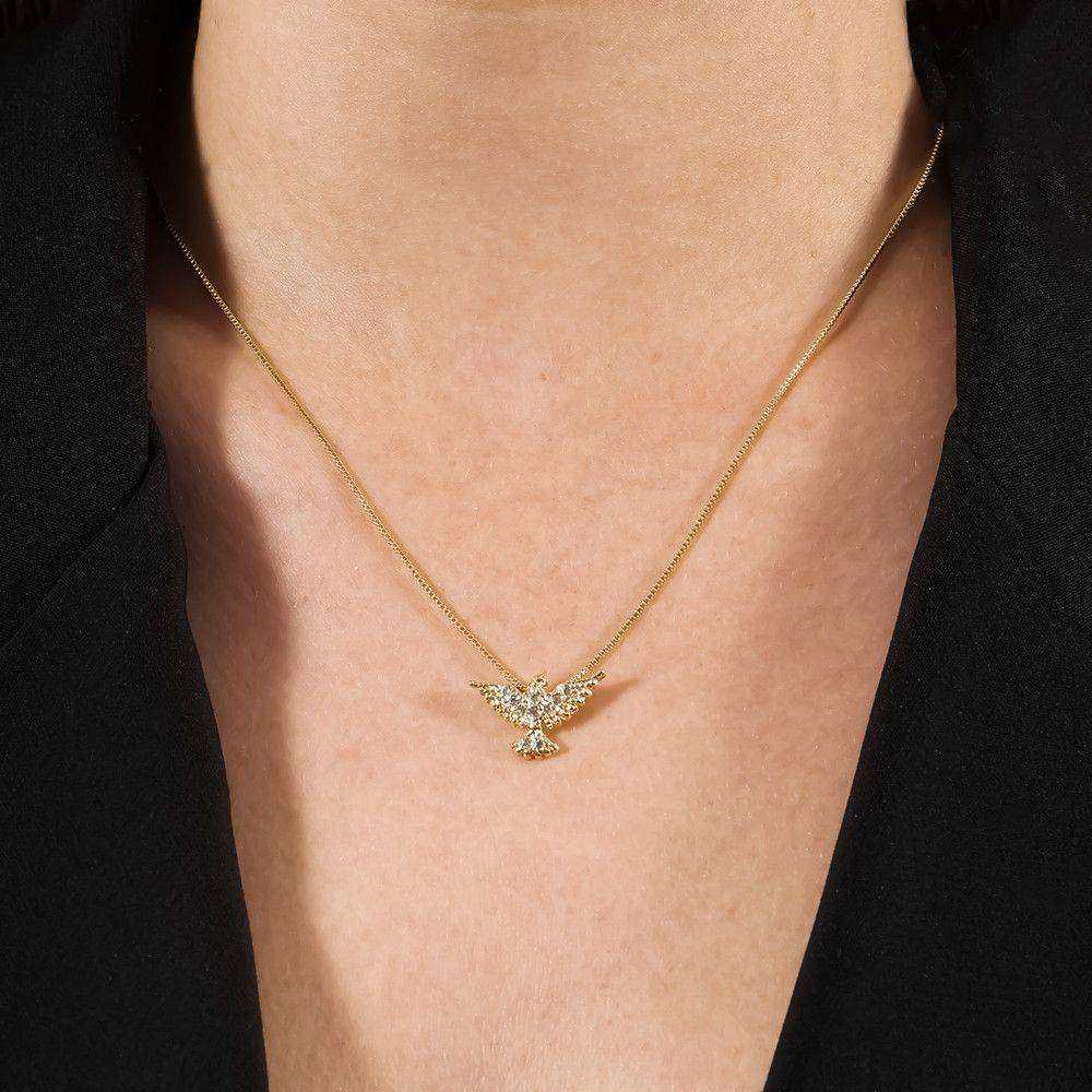 Colar Dourado Espirito Santo com Zircônia