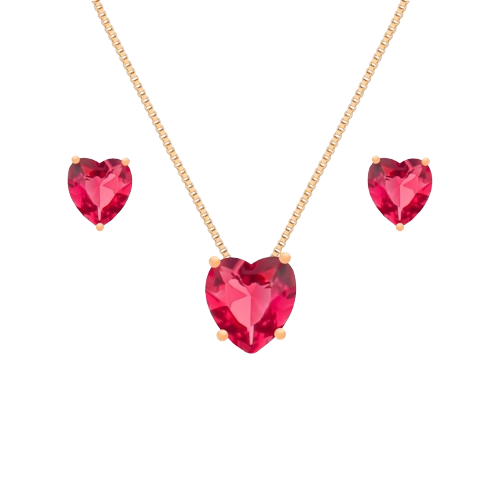 Conjunto Dourado de Coração Vermelho