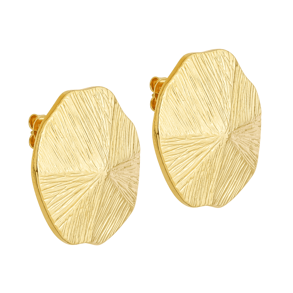 Brinco Dourado de Círculo Assimétrico com Ranhuras