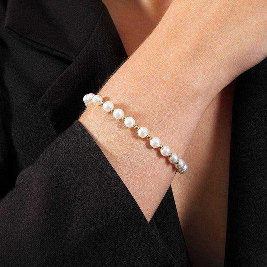 Pulseira Dourada de Pérolas e Bolinhas