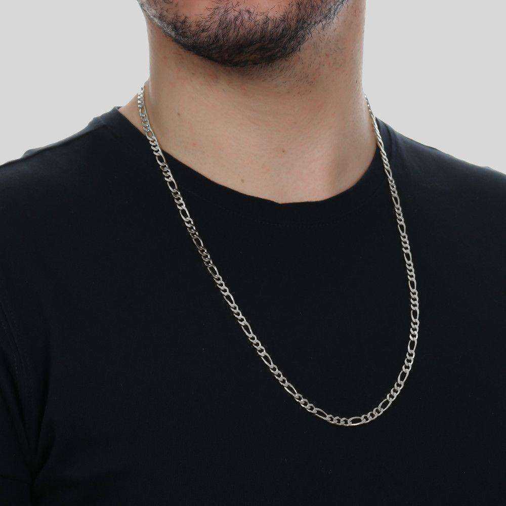 Corrente Prateada Masculina Elo 3 por 1 - 4mm