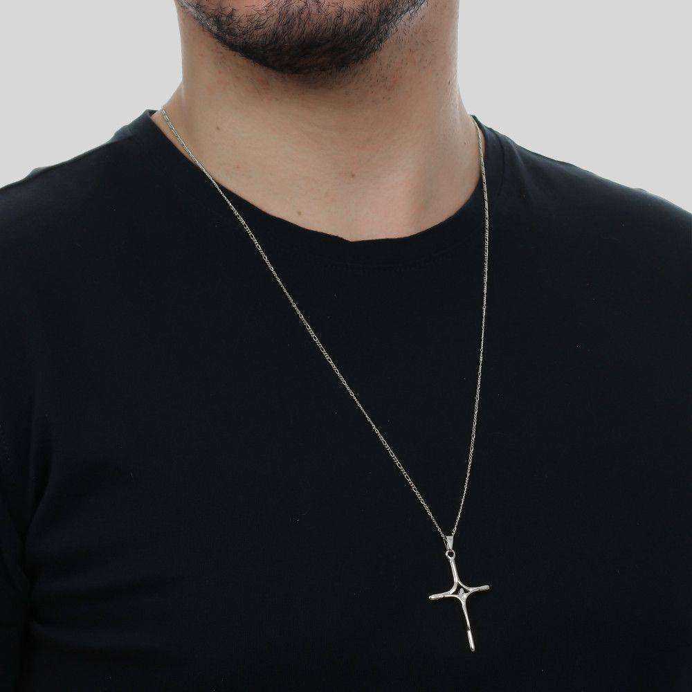 Pingente Prateado Crucifixo Minimalista